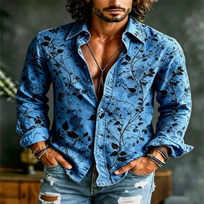 New Artistic Versatile Long Sleeve Shirt White Cotton And Hemp Xianhe Pine Tree New Chinese Daily Men's Top Clothing