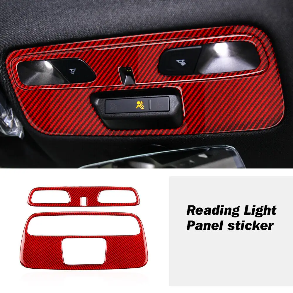 

2X Black / Red Carbon Fiber Car Interior Reading Light Panel Cover Trim Decal Sticker for Chevrolet Camaro 2016-2020