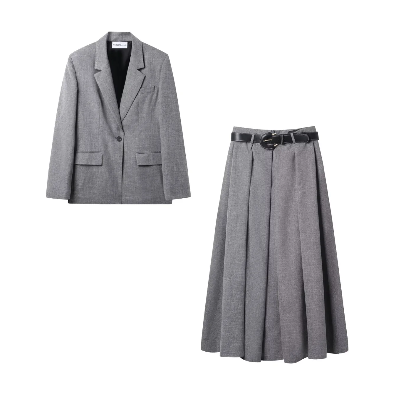 

Women High Waisted A-Line Skirt Set Female Long Sleeved Single Button Blazer Coat Or Lady Pleated Design Elegant Midi Skirt