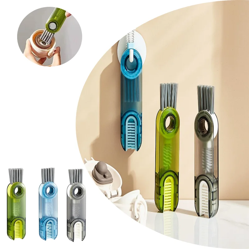 Cepillo limpiador de huecos de botella, cepillo de limpieza 3 en 1, cepillo de limpieza de tazas multifuncional, herramienta de limpieza de botellas de agua, cepillo de silicona, 1 ud.
