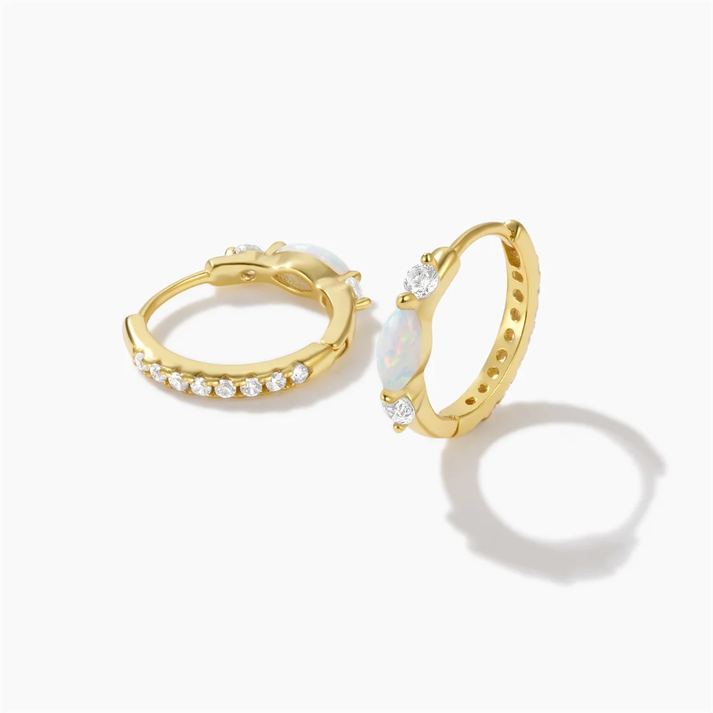 Aide 925 Sterling Silver Opal Back CZ Zircon Buckle Hoops Earrings For Women 18K Gold Plated Luxury Fine Jewelry Trendy Gift