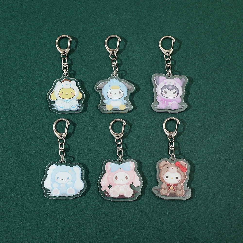 Anime Peripheral Cross Dressing Sanrio Series Hello Kitty Cinnamoroll Pom Pom Purin Acrylic Keychain Bag Cute Cartoon Keychain