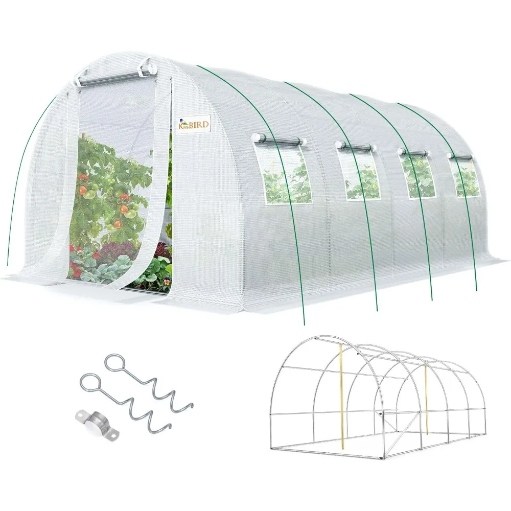

20x10x6.6 Ft Outdoor Greenhouse with A Large Walk-in Upgraded Galvanized Metal Frame and Mesh Doors and Windows, Customizable