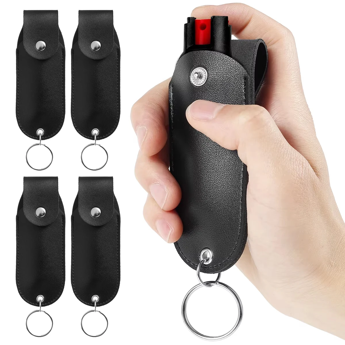 

5PCS Protective Spray Leather Case Pepper Spray Pouch Self Defense Spray Leather Holder Mini Keychain for Women Ladies Security