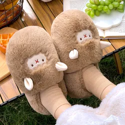 Dom Fuzzy Slipper Women Winter Warm Sheep Cartoon Fur Plush Indoor Lazy Female Thermal Furry Home Shoe Funny Flat flip flop