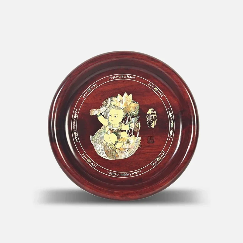 Inlaid mahogany fruit plate home ornament fruit plate home decoration Chinese style merchandise gift