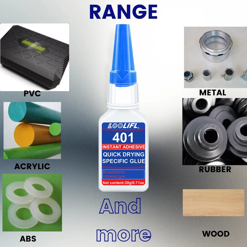 Loolifl 401 Instant Glue Extra Strong Quick Dry Super Adhesive for Shoe Repair, Metal, Plastic, Wood, Ceramic, Rubber, Diycraft