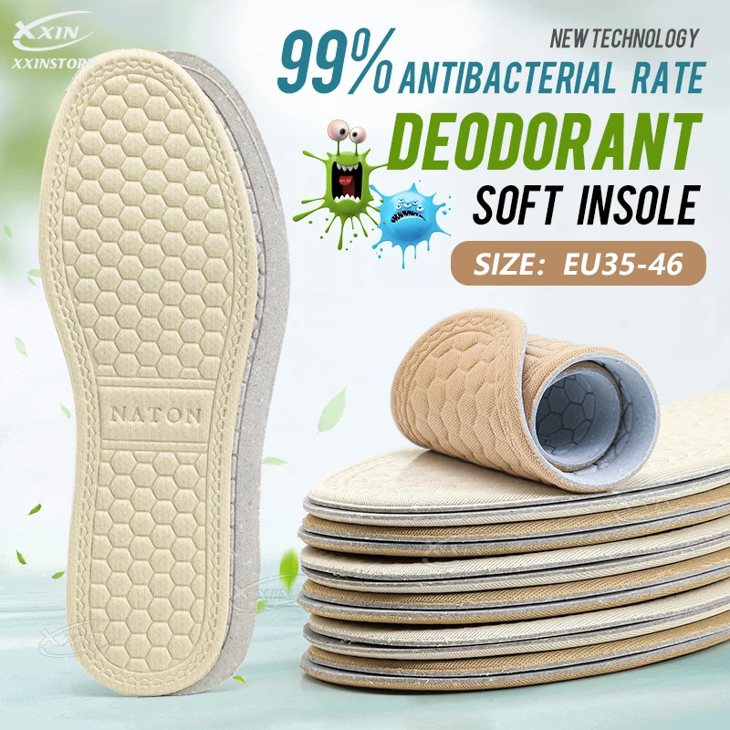 【Xxin】1Pair Deodorant Insoles Soft Shoes Pad Absorb-Sweat Breathable Comfort Cotton Insert Men and Women