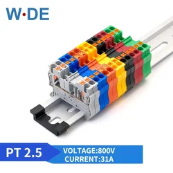 10 pçs bloco terminal de trilho din PT-2.5 push in terminal conector mola screwless fio elétrico condutor bloco terminal pt2.5