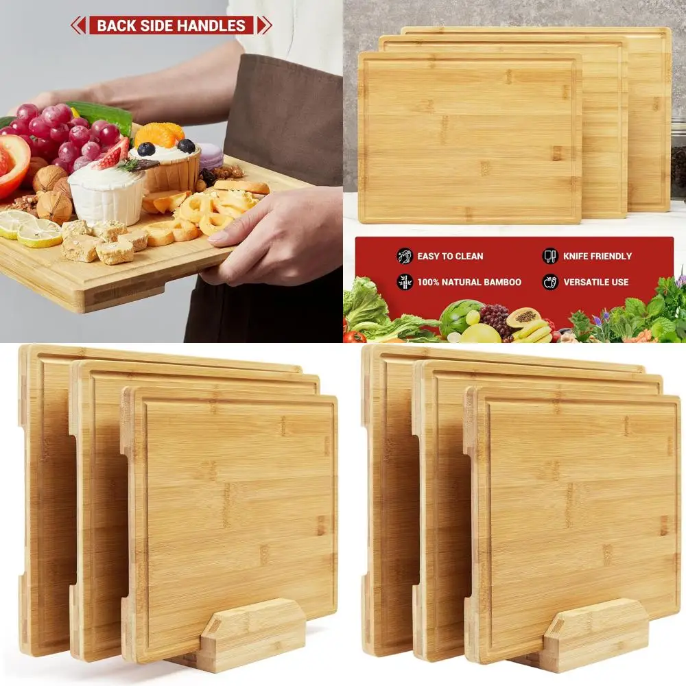 

Kitchen Bamboo Cutting Board Set - Meal Prep, Serving, and Charcuterie Boards with Holder