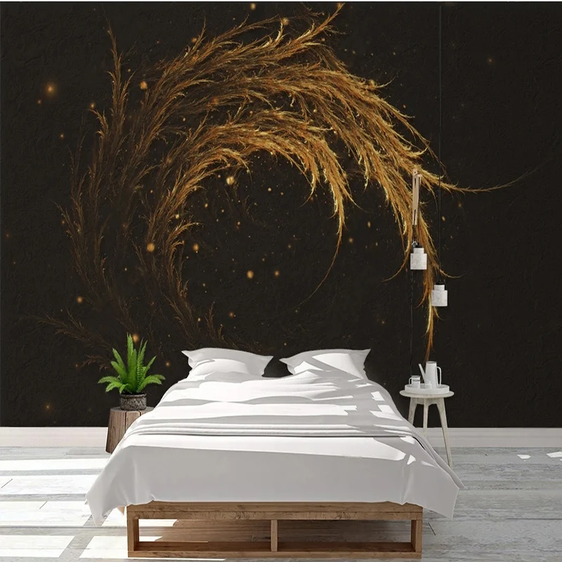 Embossed 3D Gold Feather Wallpaper Modern Abstract Art Photo Wall Mural room decoration accessories Bedroom Home Decor Fresco