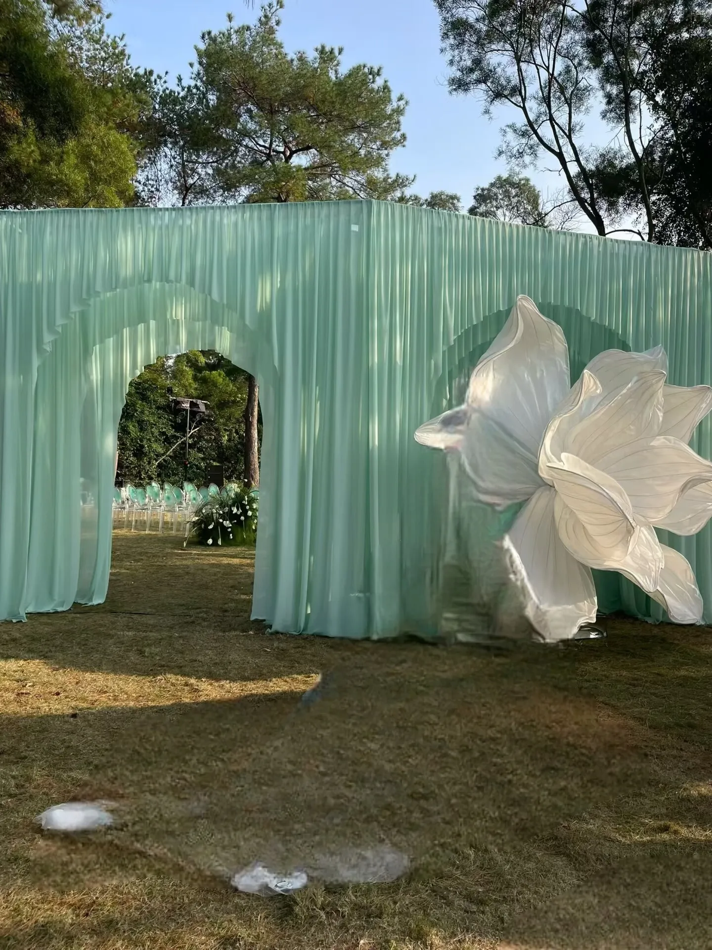 Mint Green Light Voile Draping Fabric for Wedding Background Layout Stage Sheer Curtain Fabric