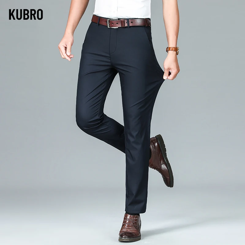 KUBRO-pantalones de traje informales de negocios para hombre, pantalones finos de fibra de bambú de alta calidad, transpirables, versátiles