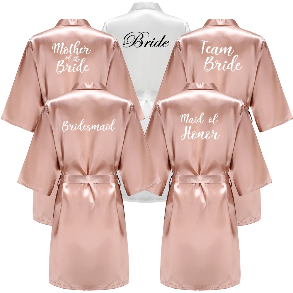 Wedding Bride Bridesmaid Robes for Women Bridal Party Gifts Team Dress Gown Silk Satin Sleepwear Kimono  Summer Bathrobe