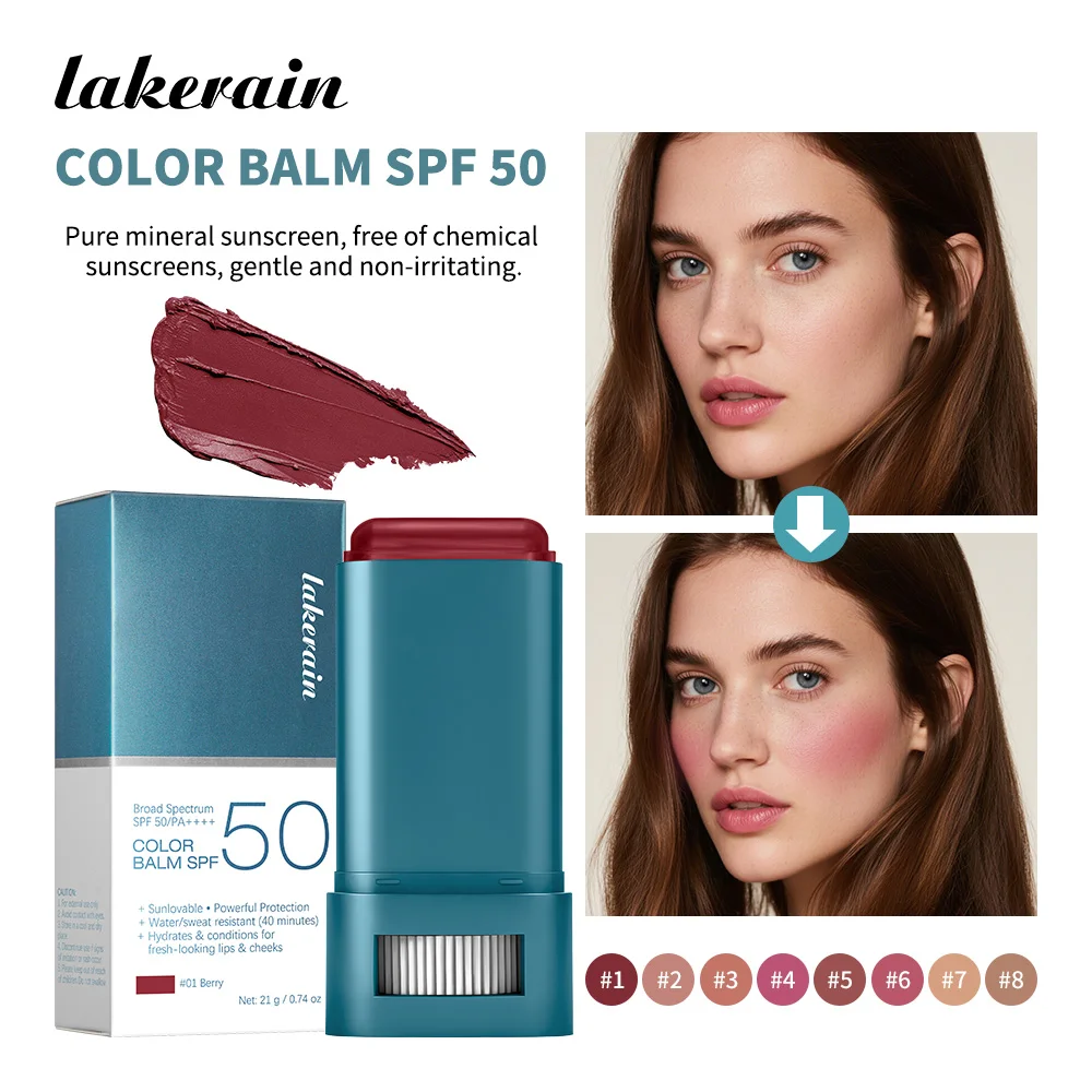 Blush Stick Sunscreen SPF 50 Long-lasting Color Payoff Seamless Blend Makeup Multi-Tasking SPF Blush Balm Woman Cosmetics