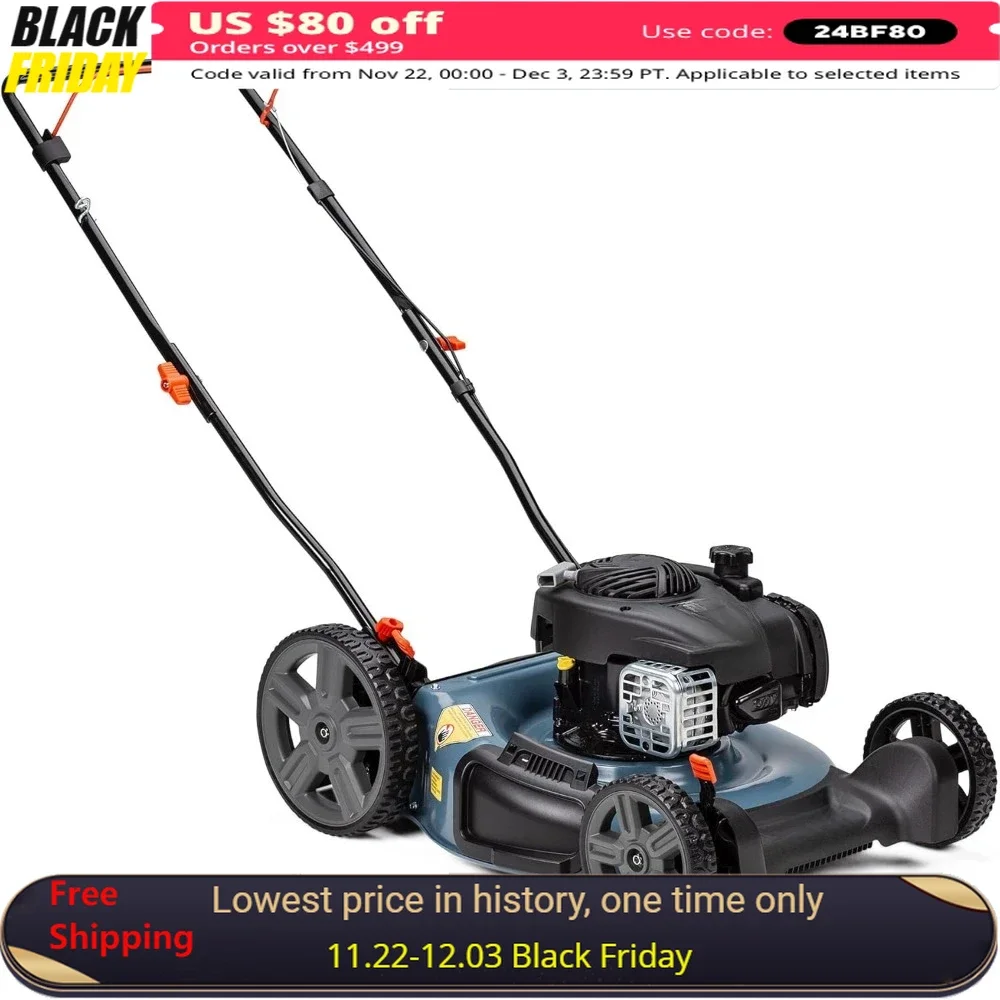 

21-Inch Lawn Mower W/ 125 Cc 4-Cycle, Mulching & Side Discharge, 6-Position Dual Lever Height Adjustment, Gas Push Lawn Mower