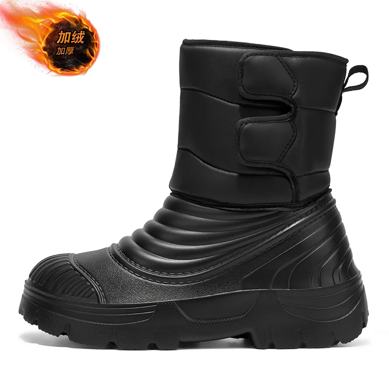 

Осенне-зимняя мужская хлопковая обувь на флисовой подкладке, уличные зимние ботинки, водонепроницаемые, нескользящие, теплые высокие ботинки