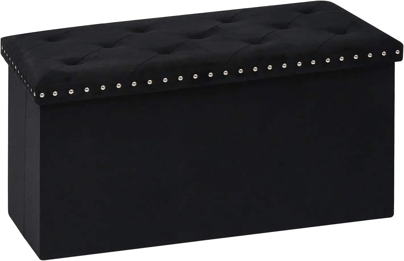 

Velvet Storage Ottoman Bench with Foot Rest, Large Folding Shoes Stool, Space-Saving for Bedroom Living Room, Black, 30"x15"x15"