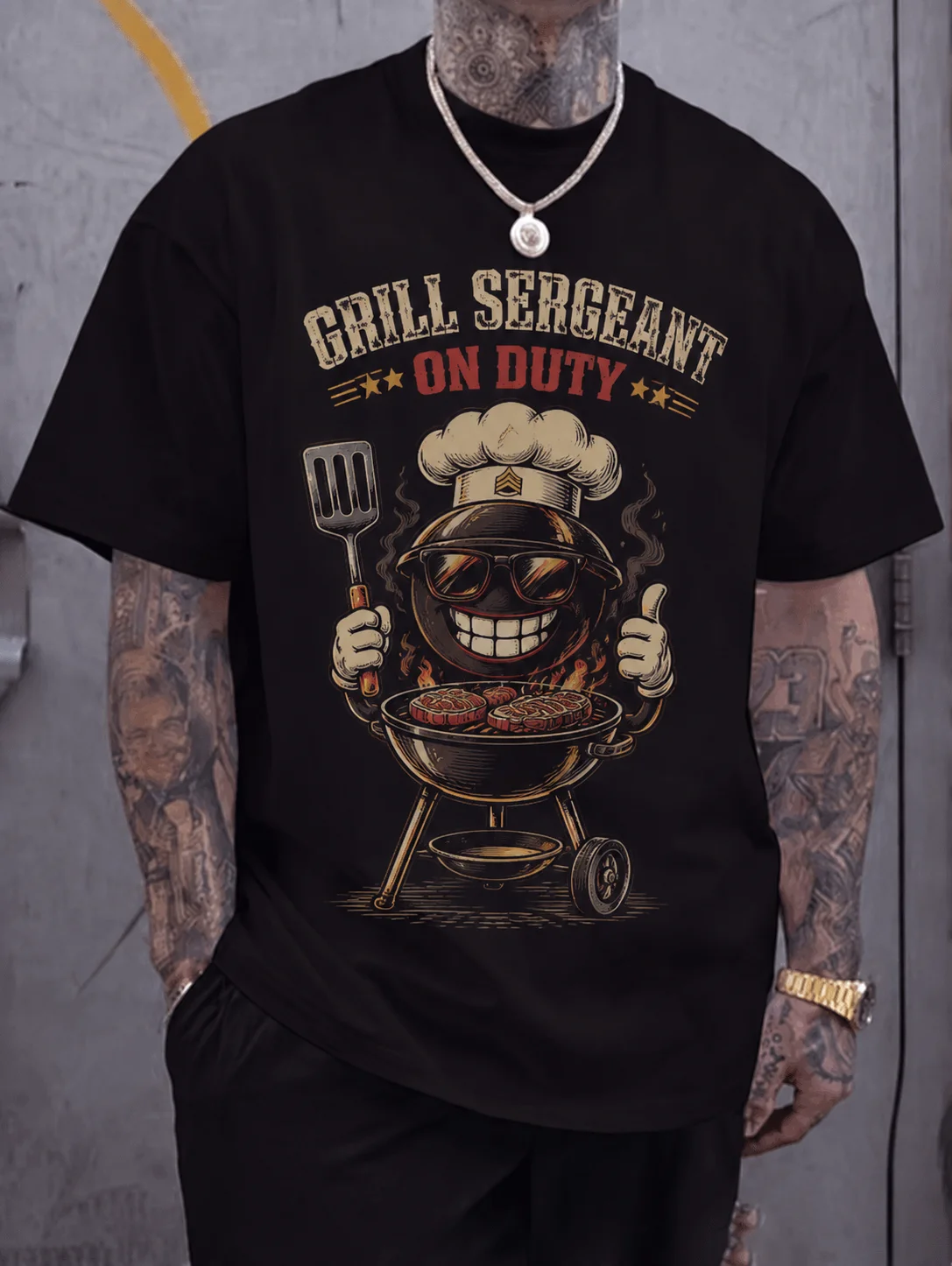 

Men Graphic t Shirt Short Sleeve Loose Fit 50% Cotton 50% Polyester Fabric Grill Sergeant Bbq Print Streetwear Casual Summer