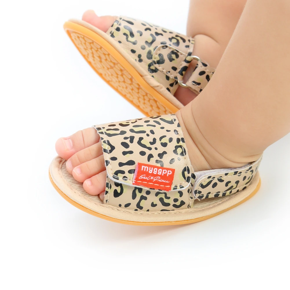 Summer Anti-Slip Newborn Baby First Walker PU Leather Casual Leopard Shoes 0-18 Months Infant Boys Girls Sandals