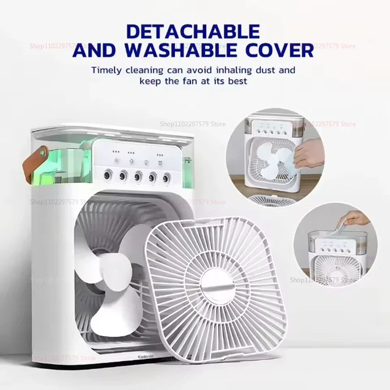 3 in 1 Portable Small Air Cooler Fan with Humidifier LED Night Light, Adjustable Temperature Home Office Air Conditioner Cooler