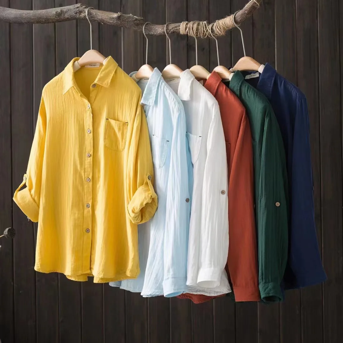 

Rustic Style 100% Cotton Yarn Shirt Women Tops Mori Girl Japan Style Comfortable Solid Elegant Blouses y2k Vintage Top