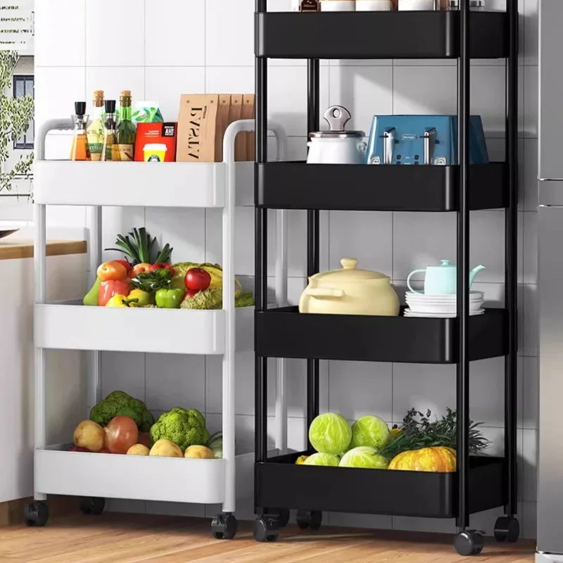 3/4 Tier Rolling Cart Storage Shelf Large Capacity Movable Gap Storage Rack Kitchen Bathroom Organizer Snack Cosmetic Holder