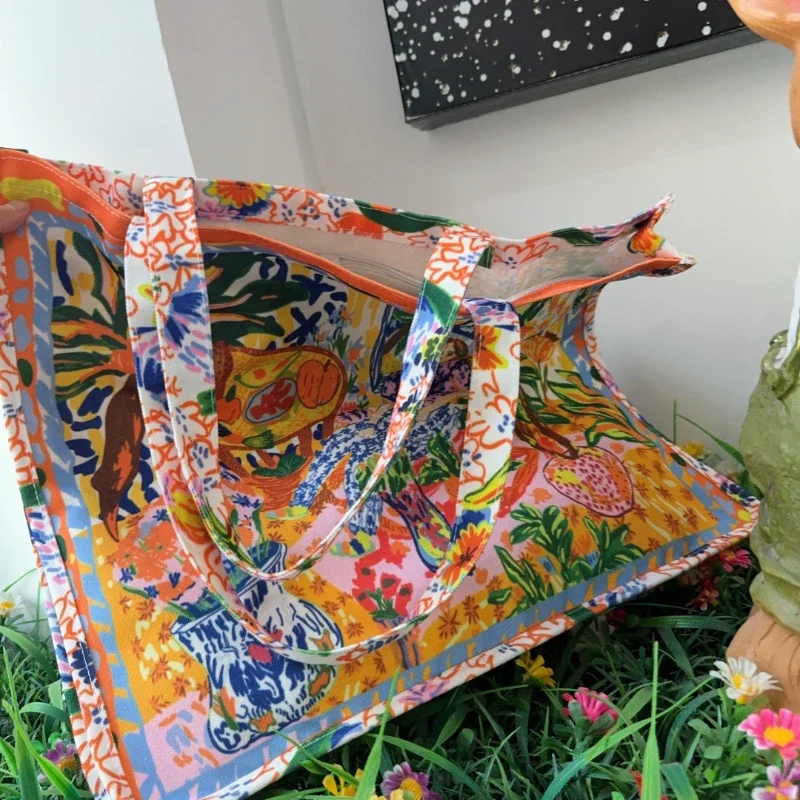 ChimCanvas-Sac fourre-tout grande capacité pour femme, initié au graffiti, beauté, thé de l'après-midi, peinture à l'huile, vacances, plage