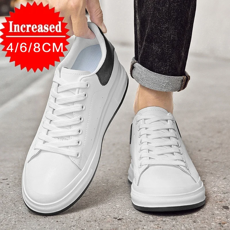 New Luxury Men's Elevator Shoes Invisible Height Increase 4/6/8cm White/Black Sneakers Cortex Heightening outdoor Casual Shoes