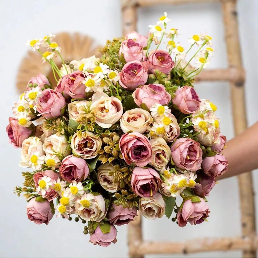 

Artificial Flowers Silk Chrysanthemum Diamond Rose Home Room Wedding Bridal Bouquet Decora Valentine Outdoor Garden DIY Gift Box