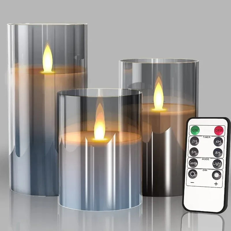 3Pcs/Pack LED Candle Light Remote Controlled Electronic Flameless Moving Wick Plastic Candle Set for Home Decor Wedding