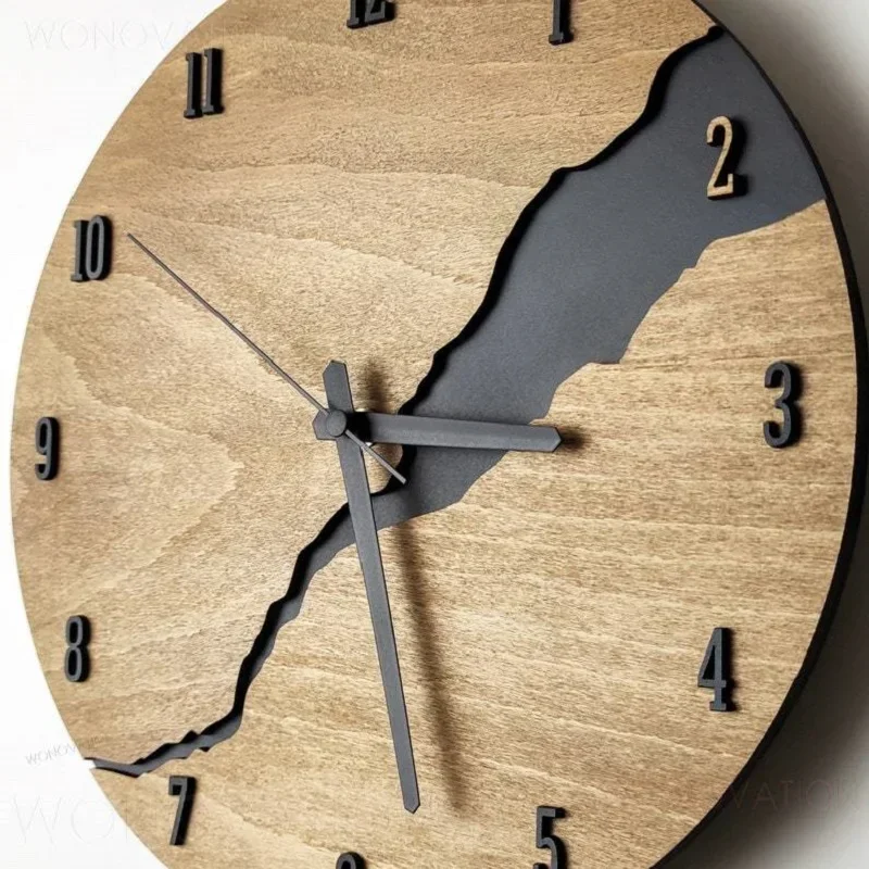 Creative Crack Simple Wooden Wall Clock Modern Home Decoration Wood Wall Clock Background Wall Decor for Home