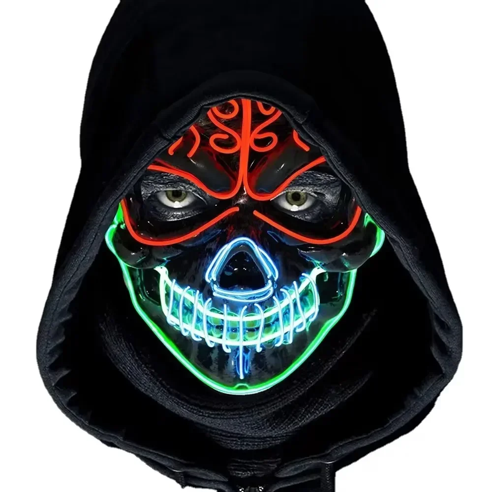 

2024 Halloween Horror Skull Head Mask Cosplay Scary Skeleton Disguise Mask Light Up Luminous LED Party Mask Glowing