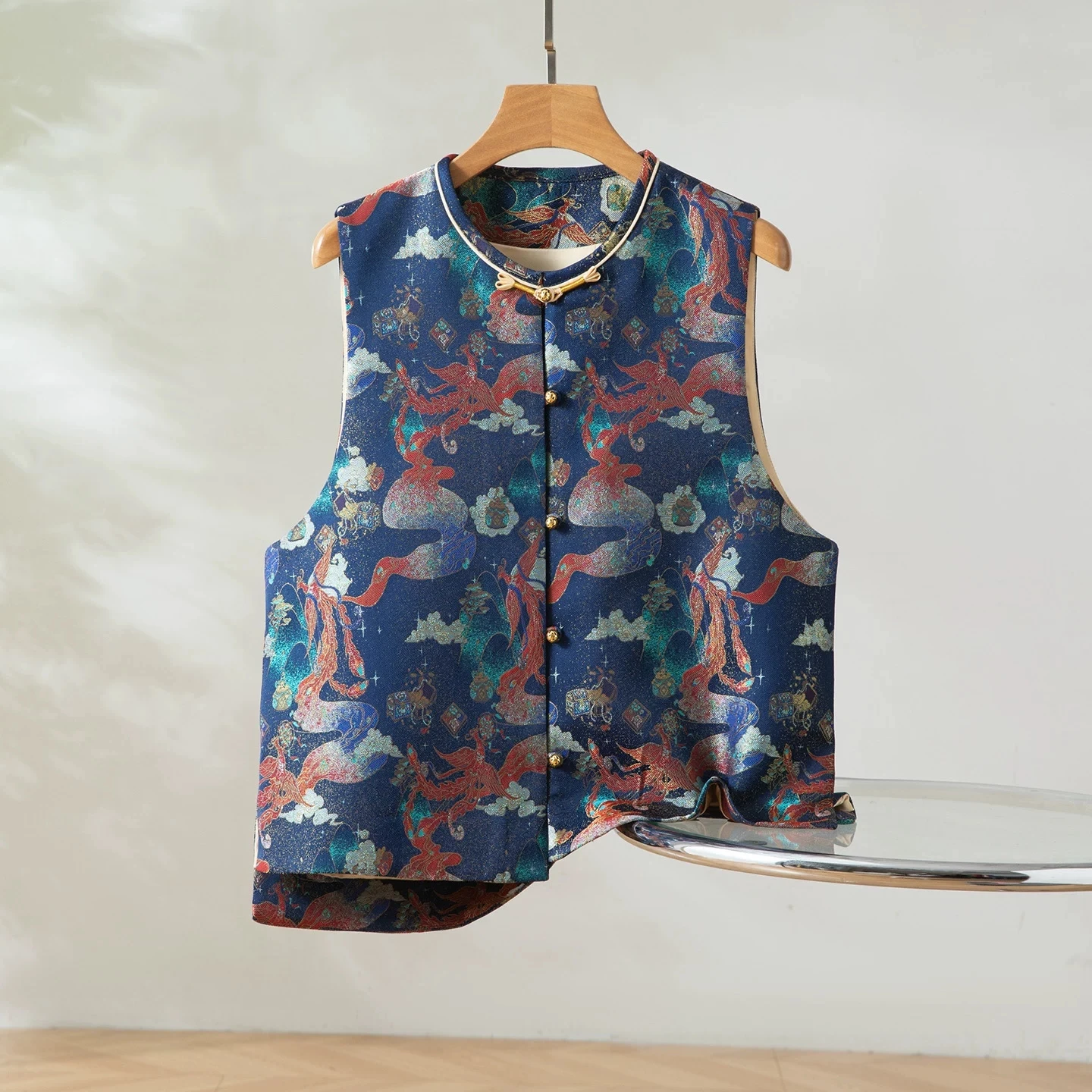 

Winsleter-100%Real Silk Song Brocade Elegant Vest Coat, O Neck Phoenix, Women Retro Versatile Waistcoat, 2026 Spring C61332CC
