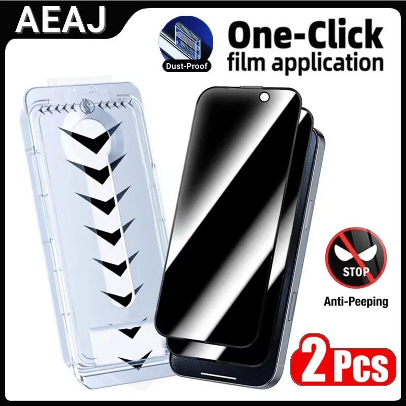 

2Pcs Quick-Apply Dust Free Installation Privacy Screen Protector For iPhone 16 13 12 11 14 15 Pro Max Plus XS MAX X XR 16E Glass