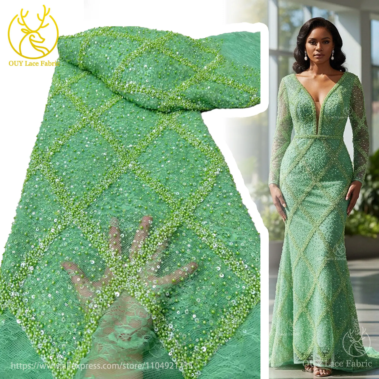 

Африканский тюль с блестками из бисера, кружевная ткань с вышивкой жениха, 2025, роскошная нигерийская сетчатая кружевная ткань для женских свадебных платьев