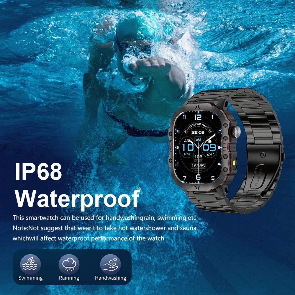 LAXASFIT-reloj inteligente militar para hombre, accesorio de pulsera resistente al agua IP68 con seguimiento de actividad deportiva, 24 horas de duración, Monitor de Salud de 2,01 pulgadas