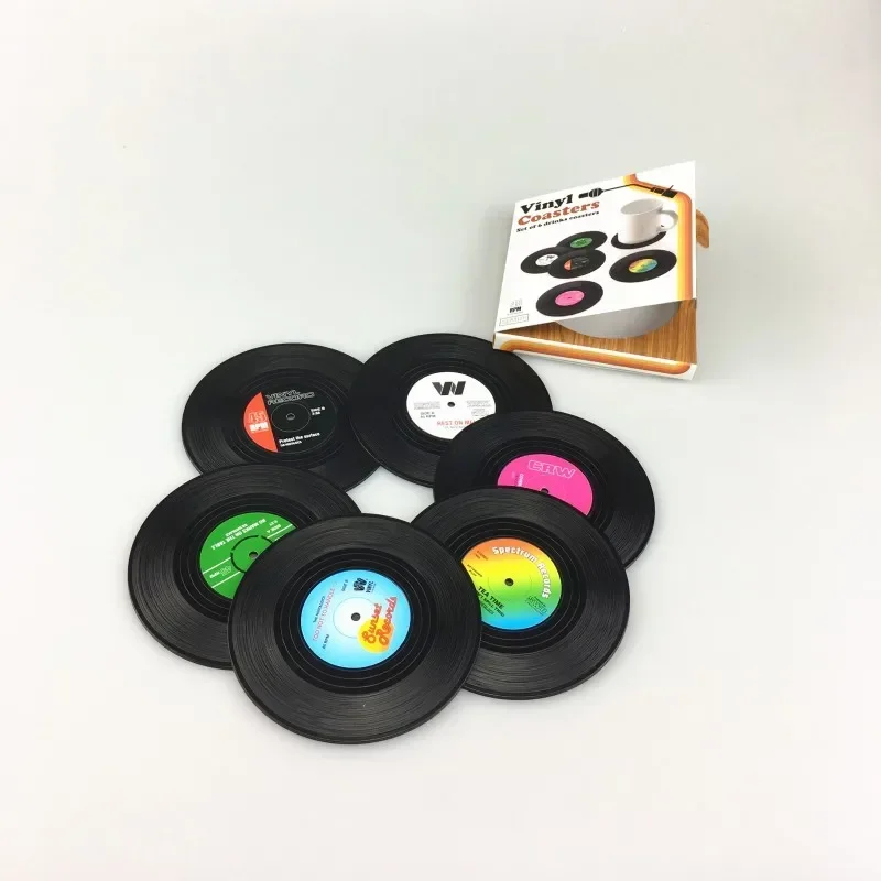 1/6PCS Colorful Retro Coaster Vinyl Record Disk Coasters Funny CD Cup Mats Heat-resistant Non Slip Pad Kitchen Accessories Tools