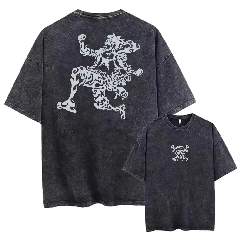 

Anime Graphic Print Washed Short Sleeve Oversized T-Shirt Men Casual Tees Tops Harajuku Vintage Tshirt Streetwear Japanese
