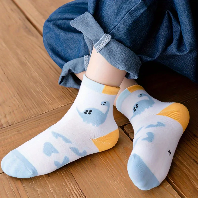 5 Pairs Cute Dinosaur Kids Socks for Boys Soft Cotton Breathable Mid Calf Socks Fashion Children Socks