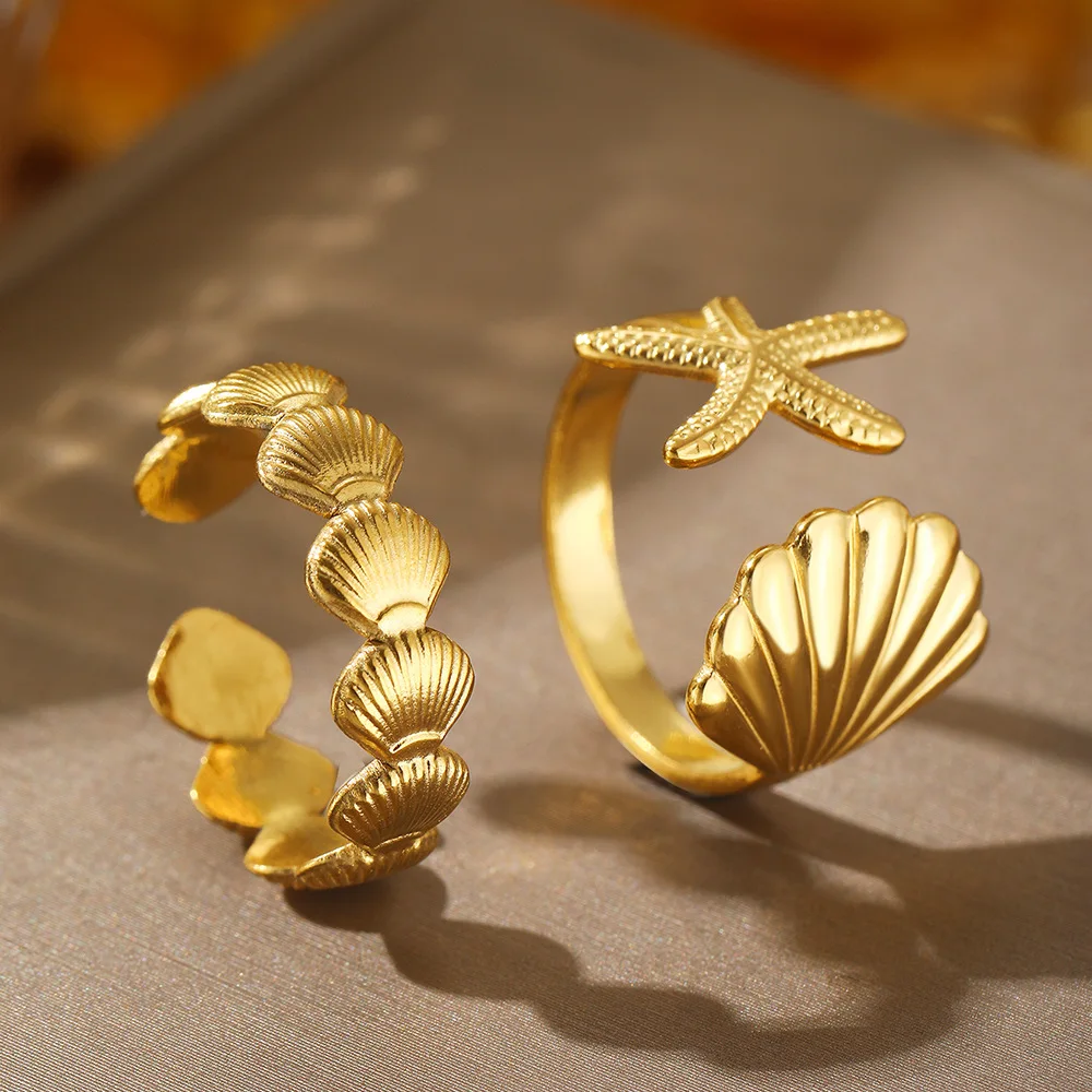 2/3 teile/los Edelstahl Kreative Seestern Shell Ringe Wasserdicht Einstellbar Offenen Ring Für Frauen Sommer Seabeach Schmuck Geschenke – Detail 9