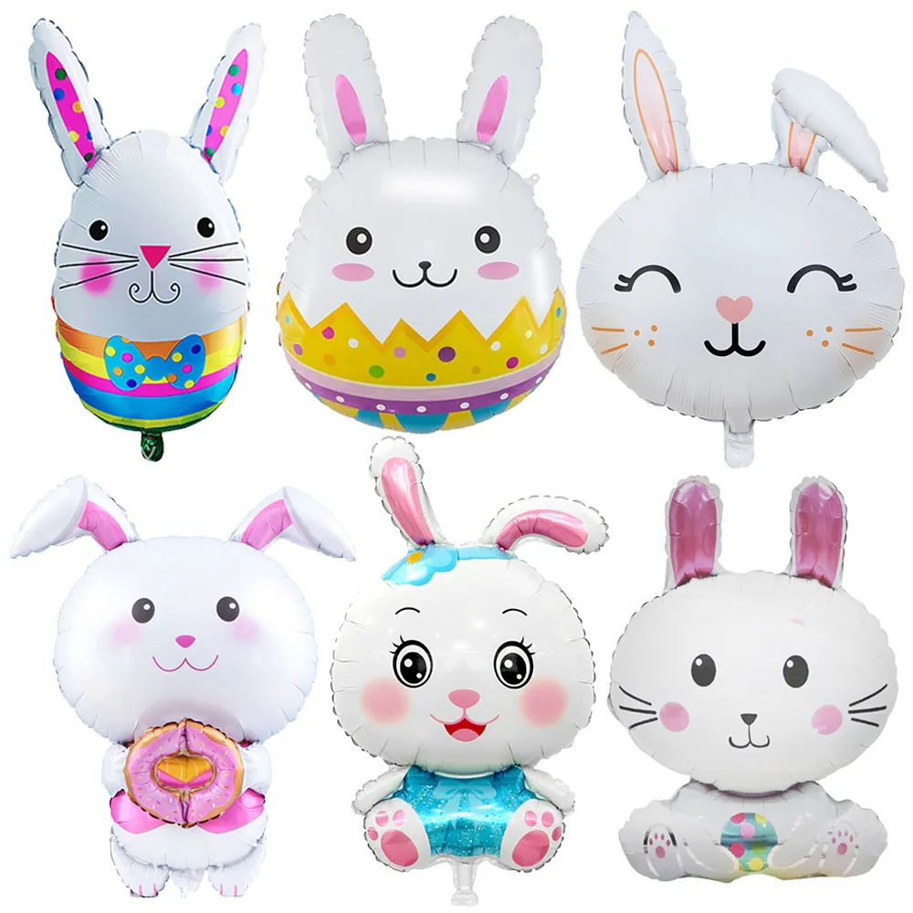 Cute Cartoon White Bunny Aluminum Foil Balloons Rabbit Happy Easter Party Decoration Supplies Children Favor Birthday Party Gift