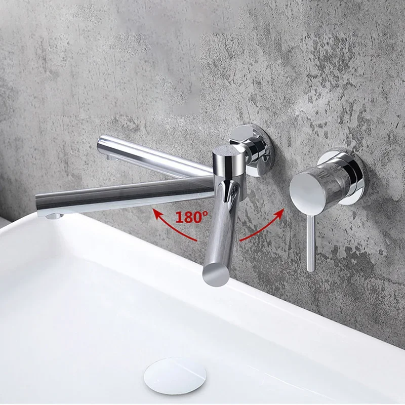 Wall Mounted Basin Faucet Brass 180° Rotating Foldable Shower Spout Concealed Shower Tub Filler Faucet Chrome Cold Hot Mixer Tap