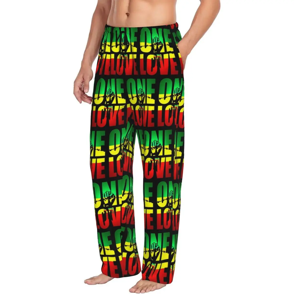Custom Harajuku Vintage Style Arts Bob Marley One Love Men Pajama Pants Lounge Sleep Sleepwear Bottoms with Pockets