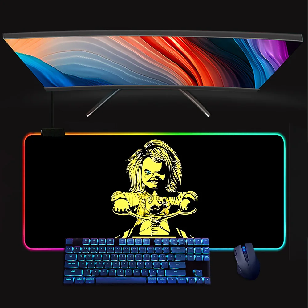 Imagem -05 - Borracha Gaming Mouse Pad com Led Glowing Mousepad Horror Chucky Doll Rgb pc Gamer Keyboard Computador Mausepad