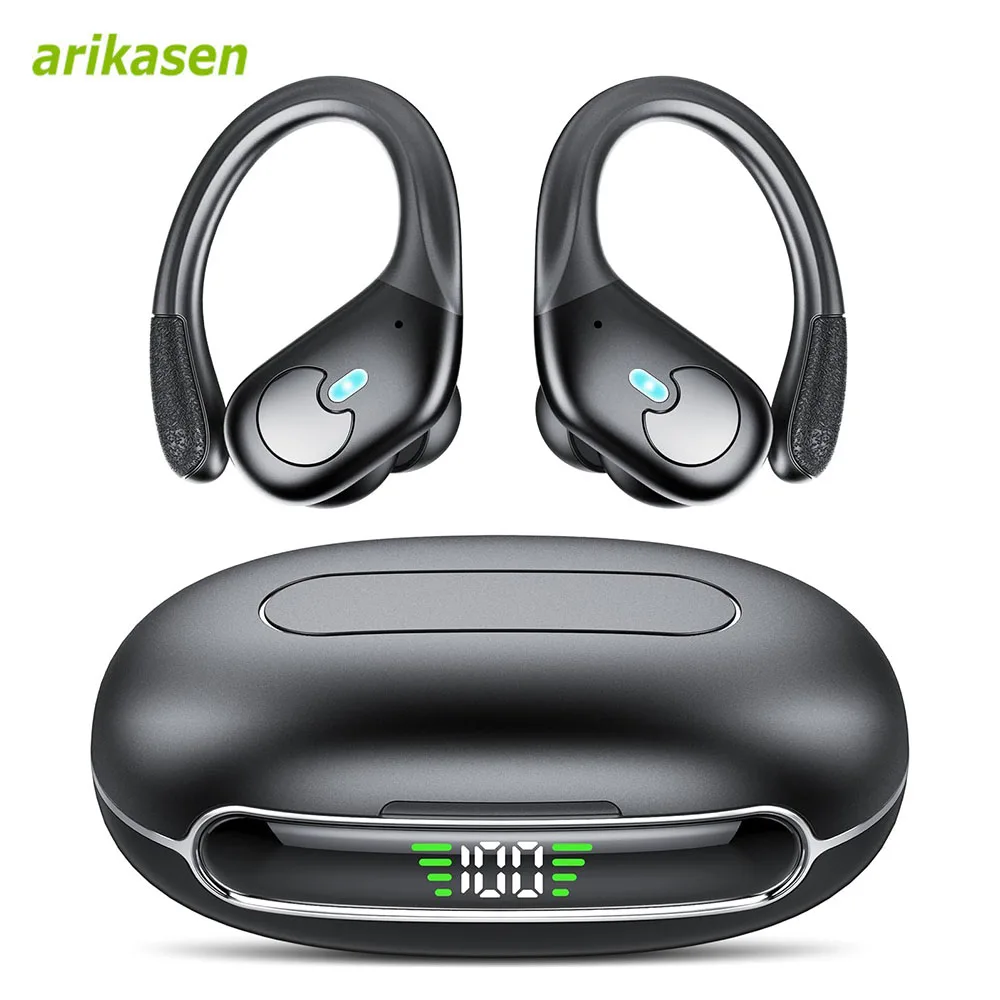 

Bluetooth Wireless Headphones with Earhook Mic LED Power Display 60H Playback IPX7 Waterproof Sports Earphones for iOS Android