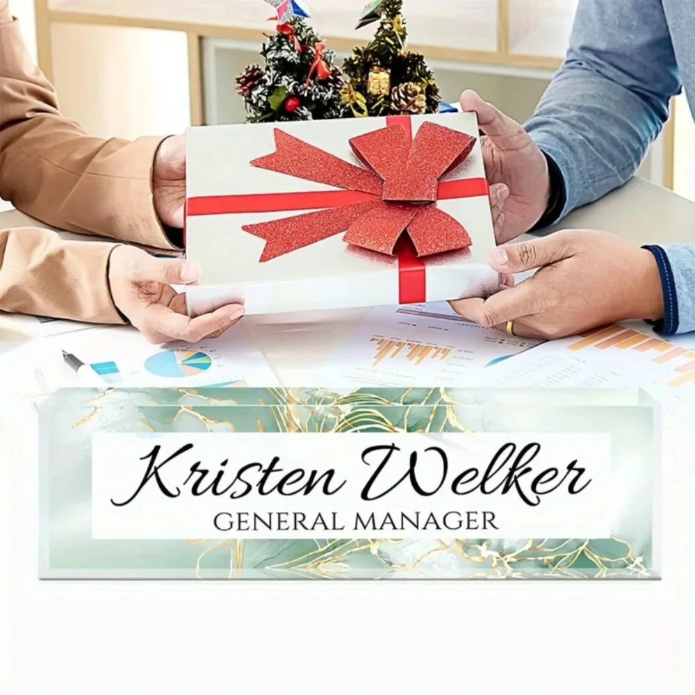 Custom Floral Acrylic Desk Nameplate, Modern Office Decor & Gift