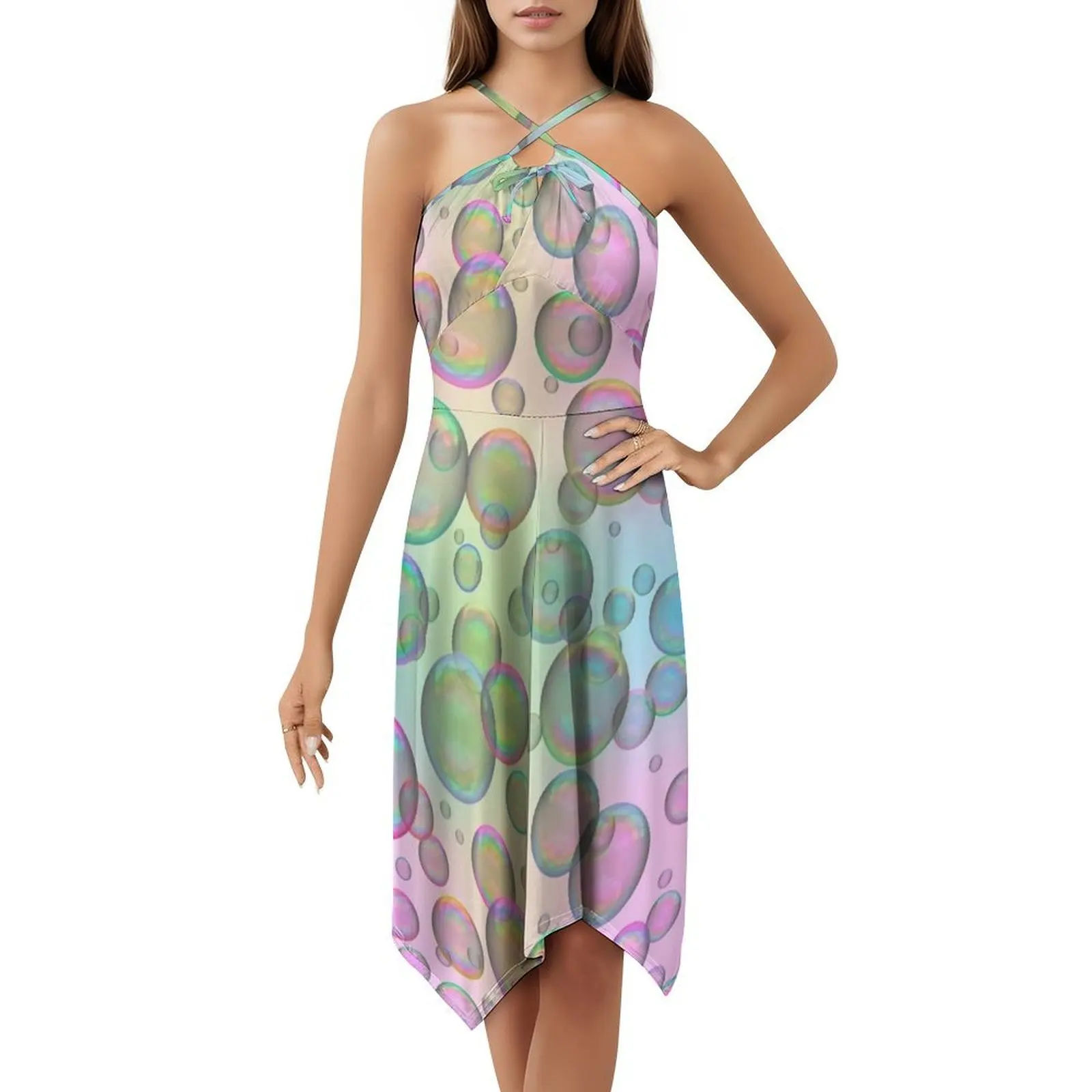 فقاعات الصابون قزحي الألوان متنوعة فستان عطلة مثير ملون للنساء على الشاطئ وحفلات أعياد الميلاد فستان قصير فقاعات الصابون