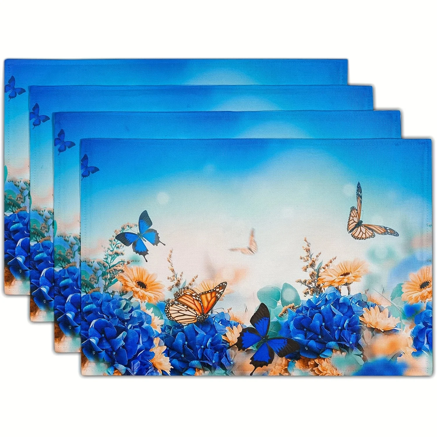 4/6/8pc Spring Tulip Butterfly Watercolor Linen Placemats Cheerful Garden Kitchen Dining Table Decor Washable Heat Resistant