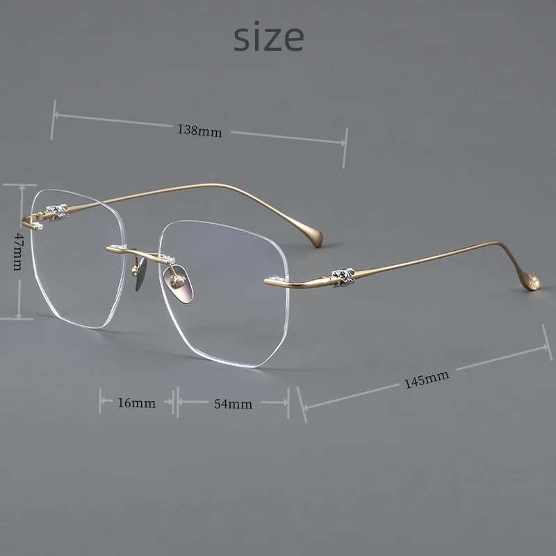 KatKani Pure Titanium Frameless Men's Eyeglass Frame Anti Blue Light Polygonal Optical Prescription Glasses For Men 69061-B